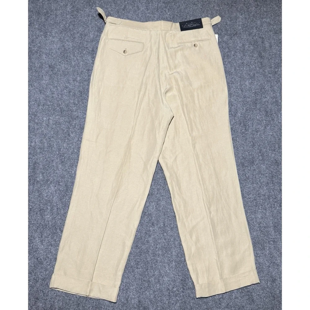 Palm Beach Collections Silk & Linen Trouser Pants Beige Pleated Men 34x29 NWT